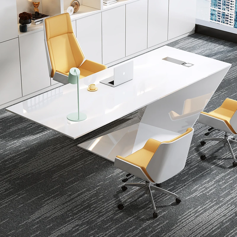 Luxury Lacquer Executive Desk Modern Minimalist Manager Executive Table Beauty Salon Reception Desk and Chair Set