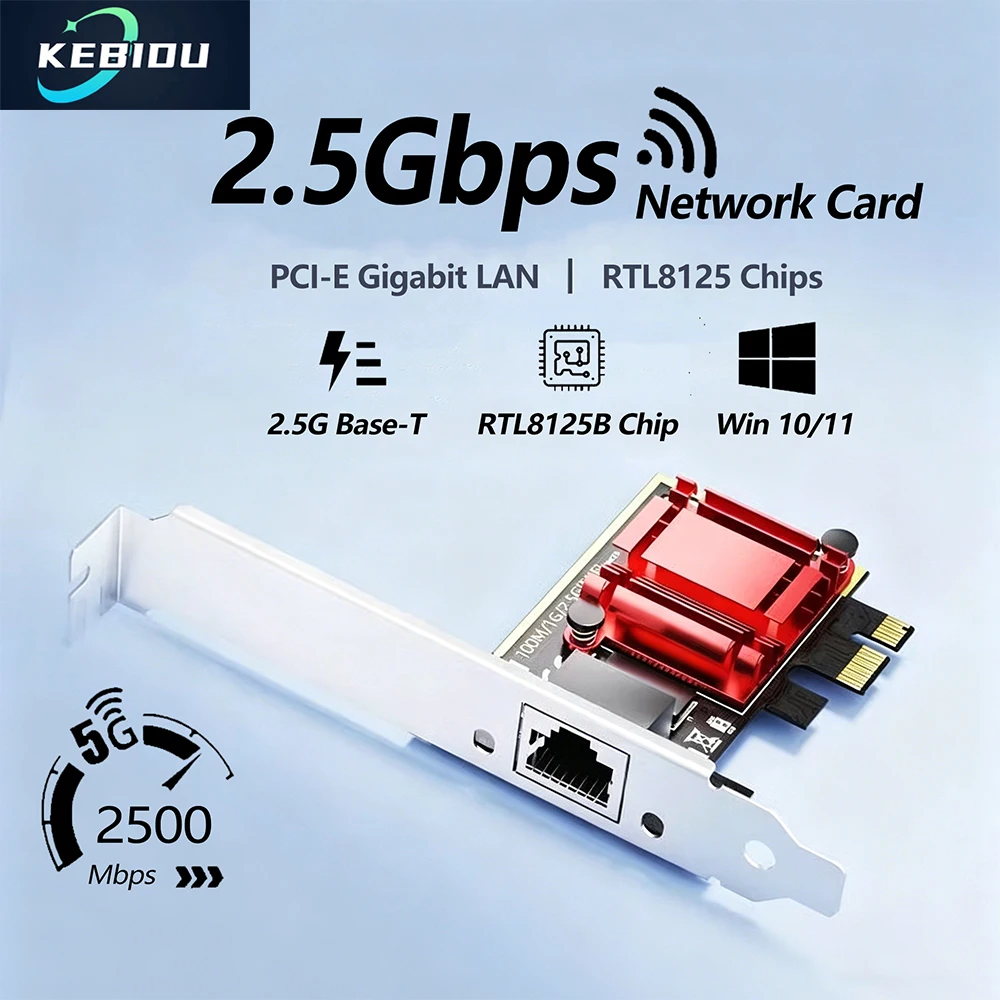 

Kebidu 2500Mbps PCI-E To RJ45 RTL8125B Network Card 2.5G Gigabit Ethernet One Port 1000/2500Mbps Network Card For Desktop Win10
