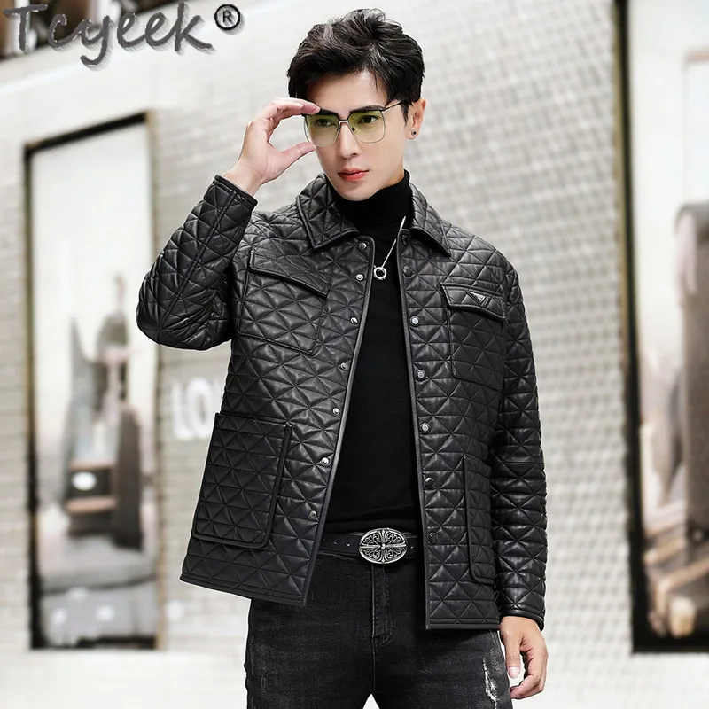 Tcyeek Genuine Leather Man Jackets Top Layer Sheepskin Coat for Men Spring Autumn Clothes Motocycle Jacket Chaquetas Hombre 2024