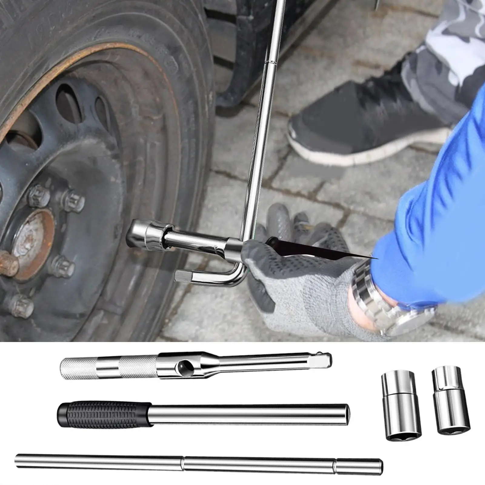 

Инструмент для снятия автомобильных колесных гаек с 2 головками, 4-сторонний автомобильный наконечник, нескользящий шинный ключ, удлиненный автоколесный ключ, инструмент для ремонта