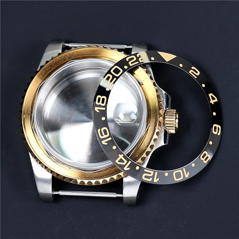 New 38mm GMT Black Grey Gold Numerals 2 Shiny Ceramic Watch Bezel Insert For 40mm NH34 35 Movement Case Skx007 Assembly Mods