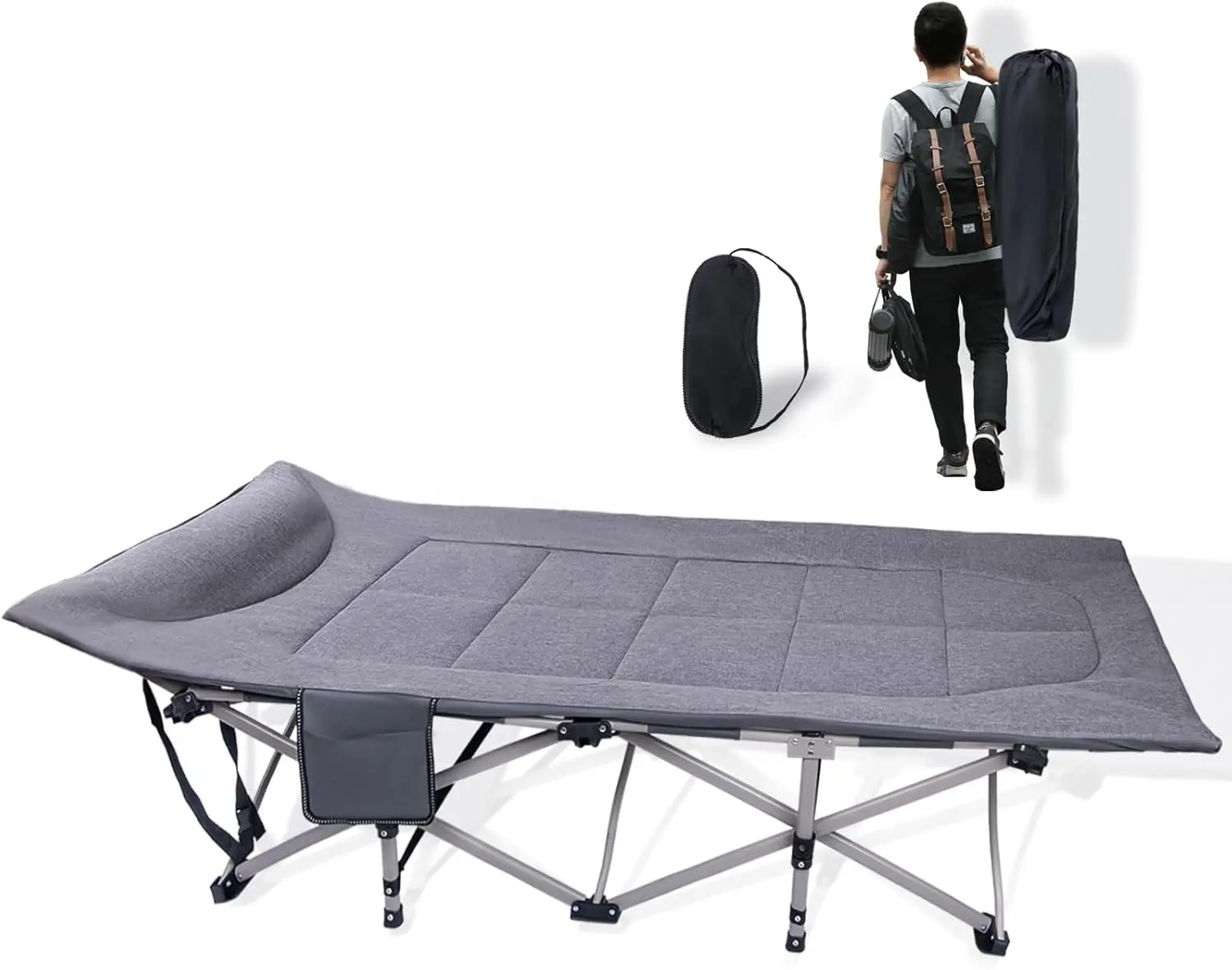 

Folding Camping Cot, Heavy Duty 600 Lbs Portable Bed for Adults with Carry Bag, Grey