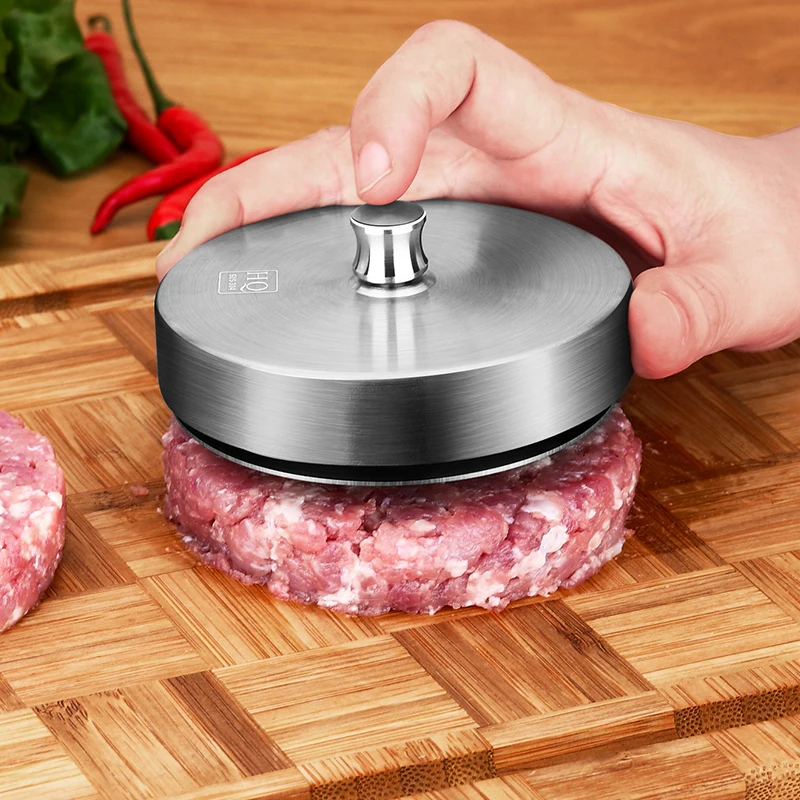 

Hamburger Patty Maker Press 304 Stainless Steel Mold Non-Stick with 100 Silicone papers Thickness Adjusted Kitchen Beef Tools