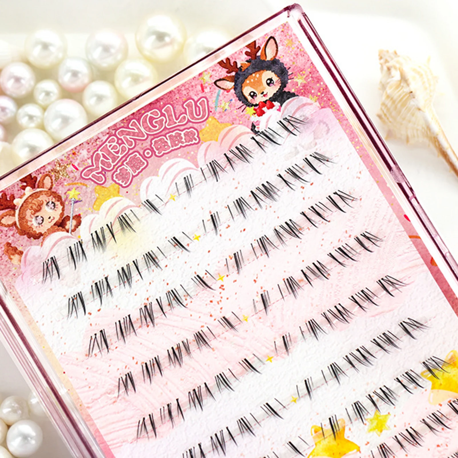 Cat Eye Style Lower Lashes Black C Curl 6-8mm Mixed Length False Eyelashes Transparent Band Natural Individual Lashes Clusters