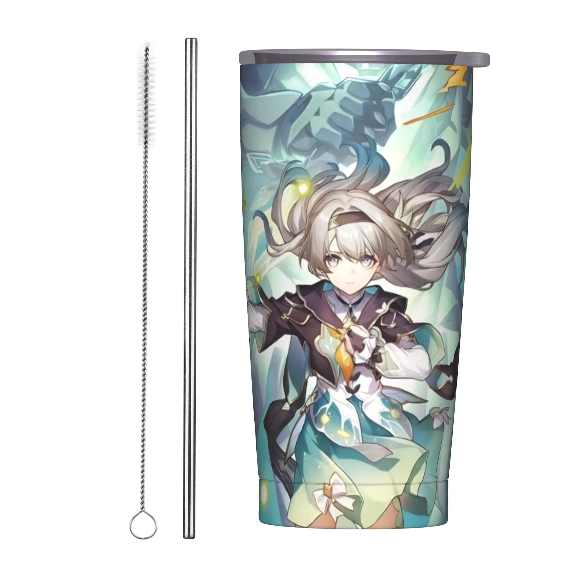 Firefly Insulated Tumbler with Straws Honkai Anime Stainless Steel Coffee Mugs Double Wall Water Bottle Cups, 20oz