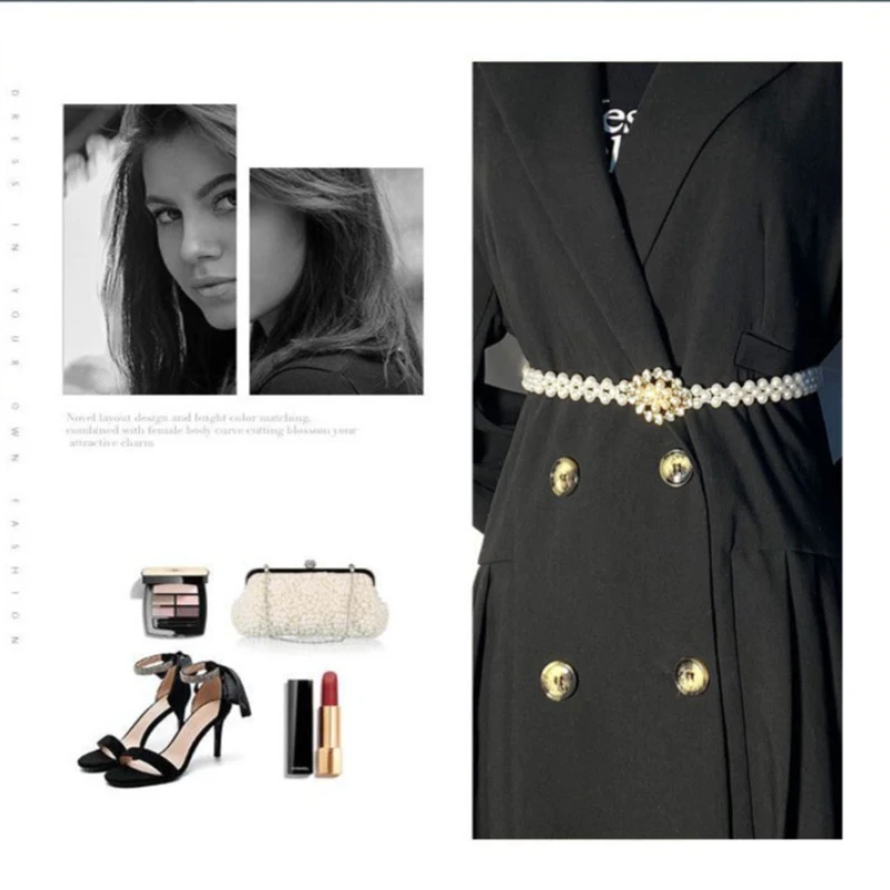 

Женские жемчужные ремни, модные белые жемчужные ремни с бисером, эластичные ремни на шнуре, женские классические ремни