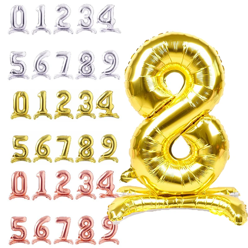 

32inch Stand Number Foil Balloons Rose Gold Silver Balloon Wedding Birthday Party Decorations Kids Toys Shower Globos Decor Toy