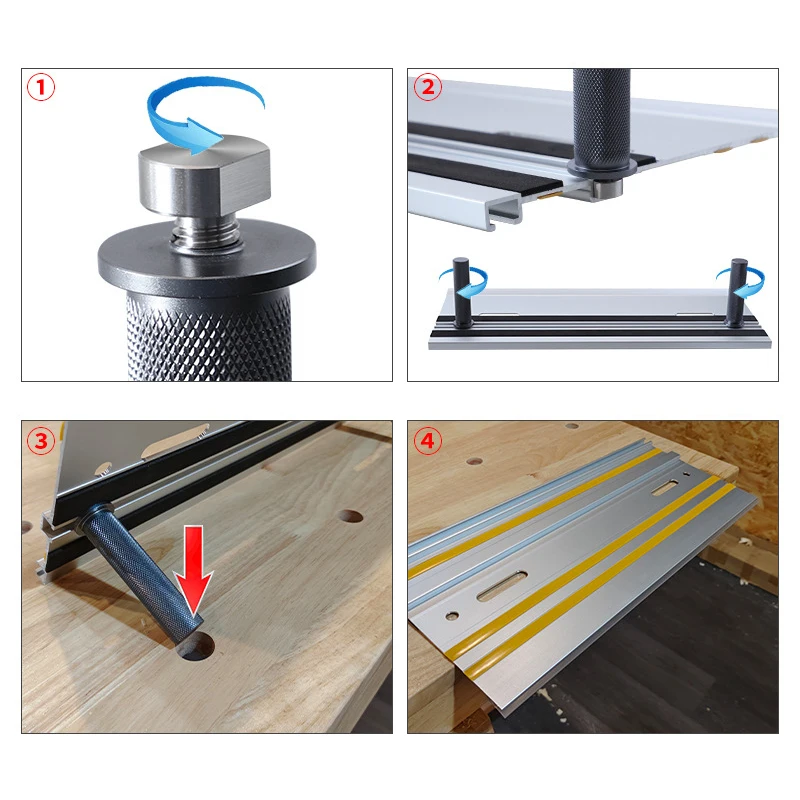 Alumínio Woodworking Ferramenta, trilho de guia, Workbench Tabela, Peg, TrackSaw, Bench Clamp para 19mm, 20mm Dog Hole, Brake Stops, Precision, 2Pcs