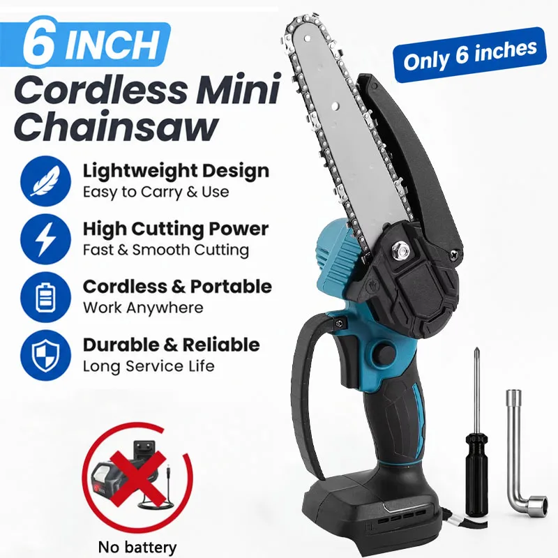 1700RPM Portable 6 Inch Mini Cordless Lithium-Ion Electric Chainsaw Tree Branches Pruning Wood Cutting Garden Power Tool