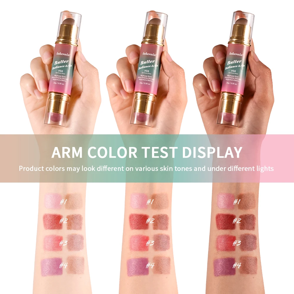 Lakerain Butter Glow & Go-palo de maquillaje multifuncional, contorno de ojos, labios y cara, resaltador de rubor sedoso de doble punta