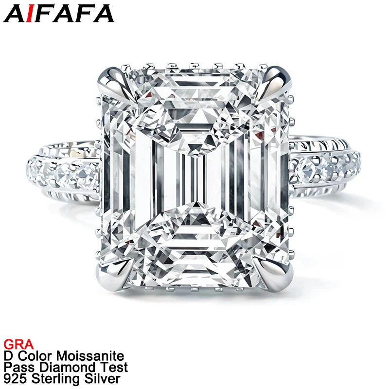8 Carat Emerald Cut Moissanite Diamond Rings Luxury s925 Silver 10*12mm Rectangle Moissanite Wedding Ring Fine Jewellery GRA