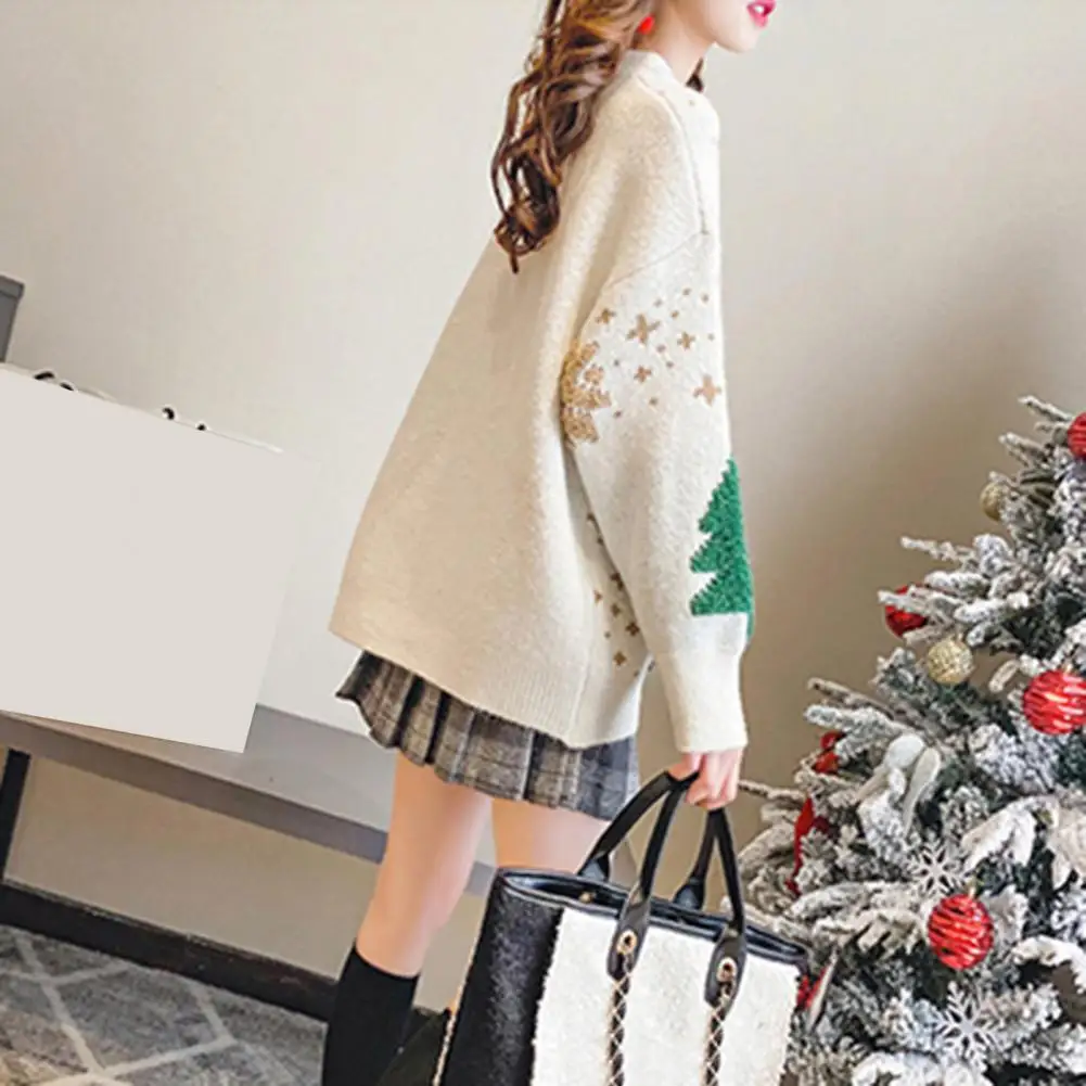 Winter Sweater Cozy Christmas Sweaters for Women Knit Pullovers with Festive Tree Print Soft amp Warm Anti-shrink for New