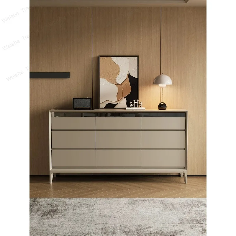Italian minimalist nine-chest cabinet, modern solid wood living room, bedroom, bedside storage, storage cabinet against the wall