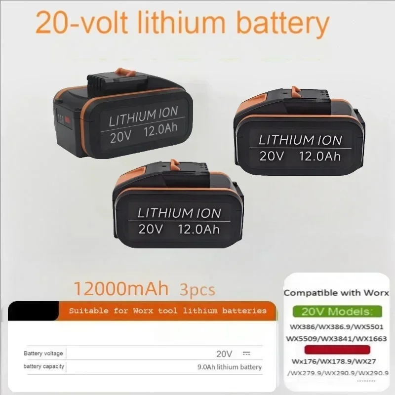 nieuwe 20V lithiumbatterij, compatibel met Worx gereedschapsbatterij 5,0 Ah-12,0 Ah
