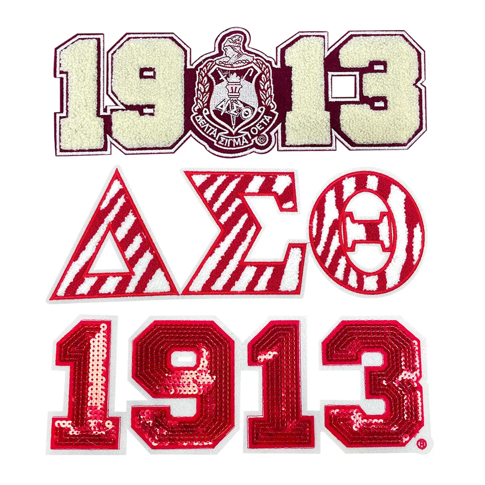1913 Delta Sorority Iron on Embroidered Greek Letter Chenille Patch for Hoodies and Sweatshirts