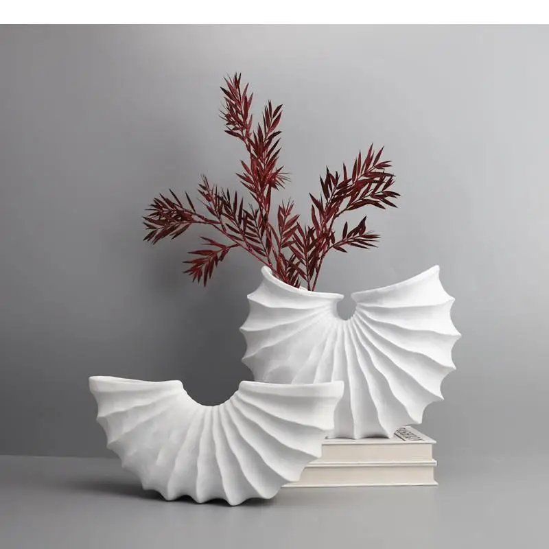 

Поделки из смолы в Европейском стиле, белая ваза, веер, цветочный горшок, украшение для стола, украшение для гостиной, художественное оформление, подарок для украшения дома