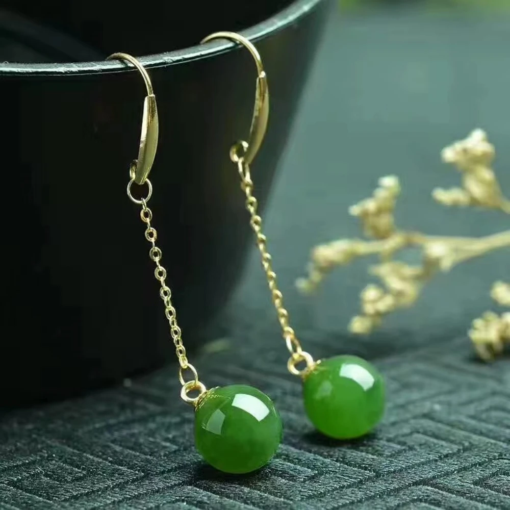 

Real 18K Gold Natural Jasper Earrings Pure AU750 Classic Fashion Tassel Design Fine Jewelry Gift for Women EC1012