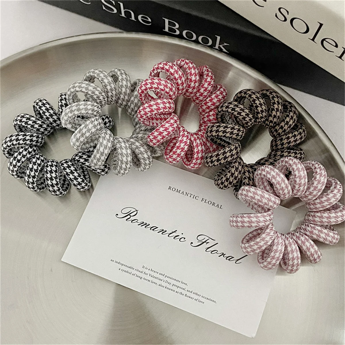 New Spiral Hair Ties Telephone Cord Scrunchies Colorful Plaid Grid Rubber Elastic Hair Band Ponytail Holder Women Accessories