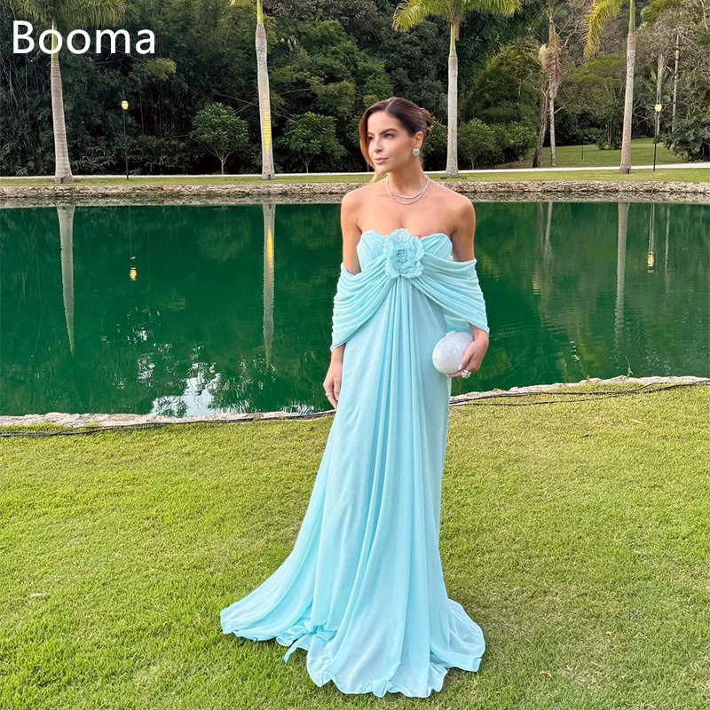 

Booma трапециевидные шифоновые вечерние платья с открытыми плечами и цветами, длинные вечерние платья для женщин, элегантные платья для выпускного вечера на заказ 2025