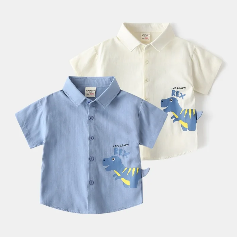 Summer Baby Clothes Toddler Boys Shirts with Collar Kids 2 to 3 4 5 6 7 Years Short Sleeve Cute Cotton Dinosaur Children's Tops