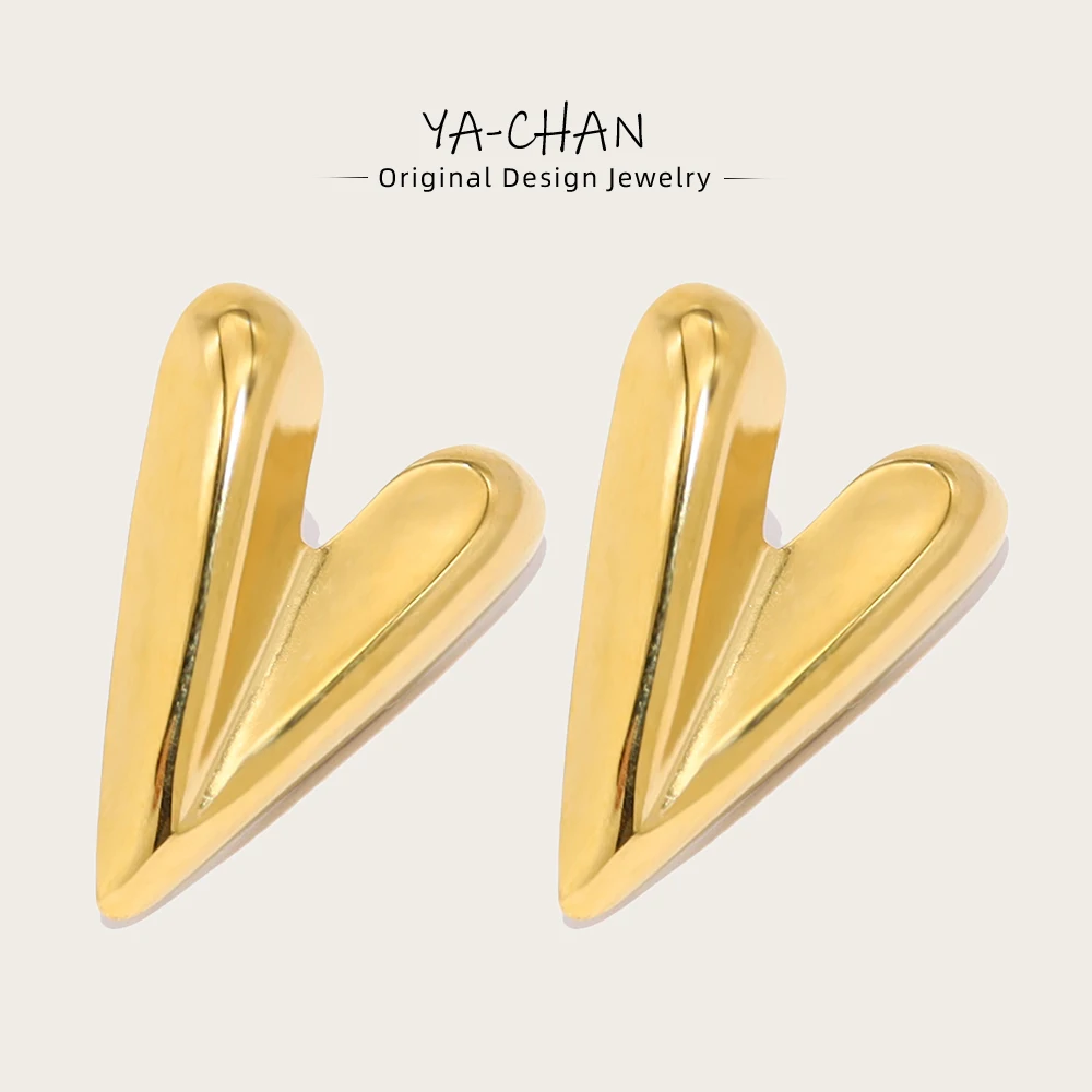 YACHAN 18K Gold Plated Stainless Steel Heart Drop Earrings for Women Vintage Dangle Earring Trendy Waterproof Jewelry