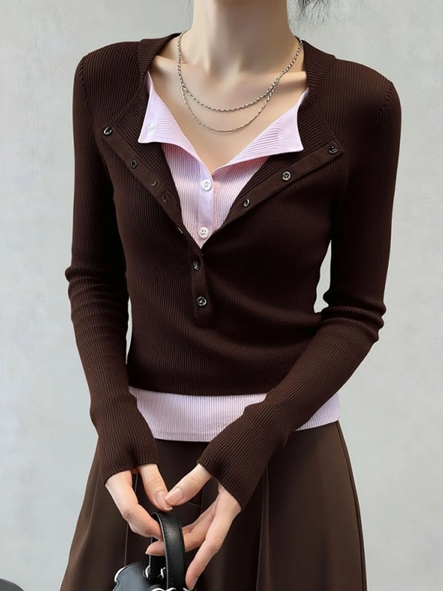 Kleur Blo Long Sve Gebreide Top Winter Inner Wear Base irt Koreaanse Sle Faionable Age Reducing Top POETRY LIN