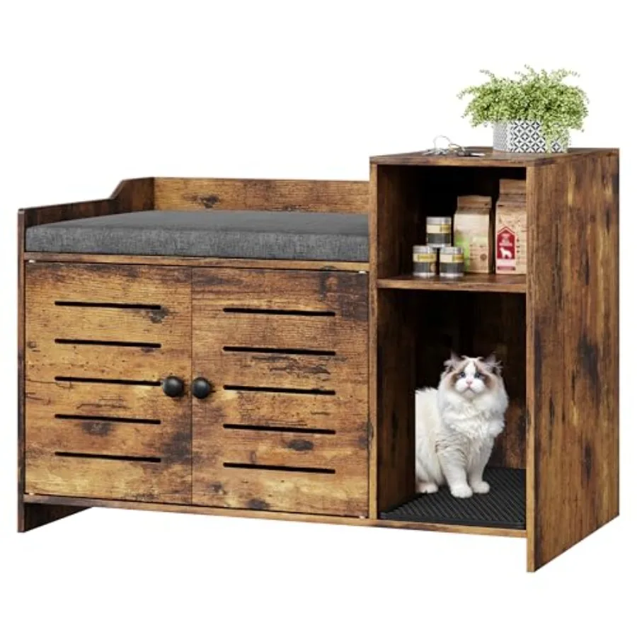 Cat Litter Box Enclosure Hidden Litter Box Cabinet Furniture with Scratch Pad Farmhouse Indoor Cats House with Storage Layer fo
