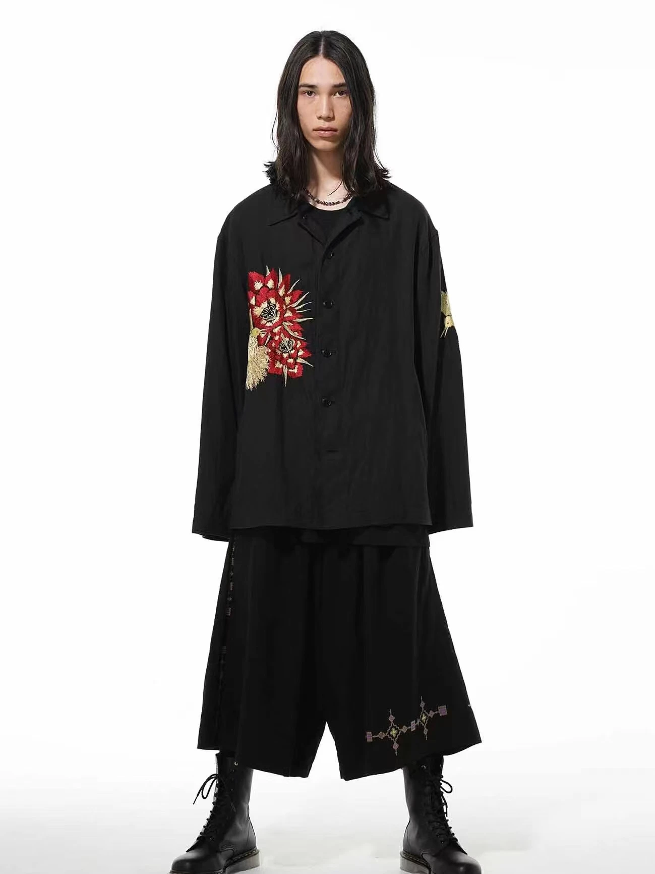 High Quality Coat Hummingbird Embroidery Silk Linen Coat Long Sleeve Luxury Design Coat Men Women of the same,YAMAMOTO-Style