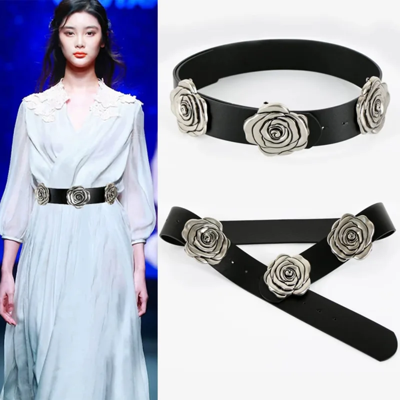 

Женский костюм с широким поясом в стиле ретро розы украшен модным и индивидуальным поясом с затянутым поясом