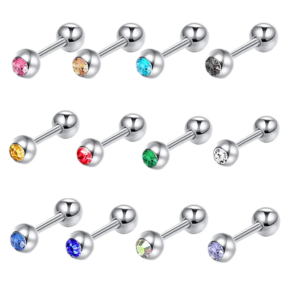 Guemcal 1 Pcs 1.2*6*3 Straight Rod Single Head Water Drill Ear Bone Nail Piercing Ornament Stainless Steel Ear Stud