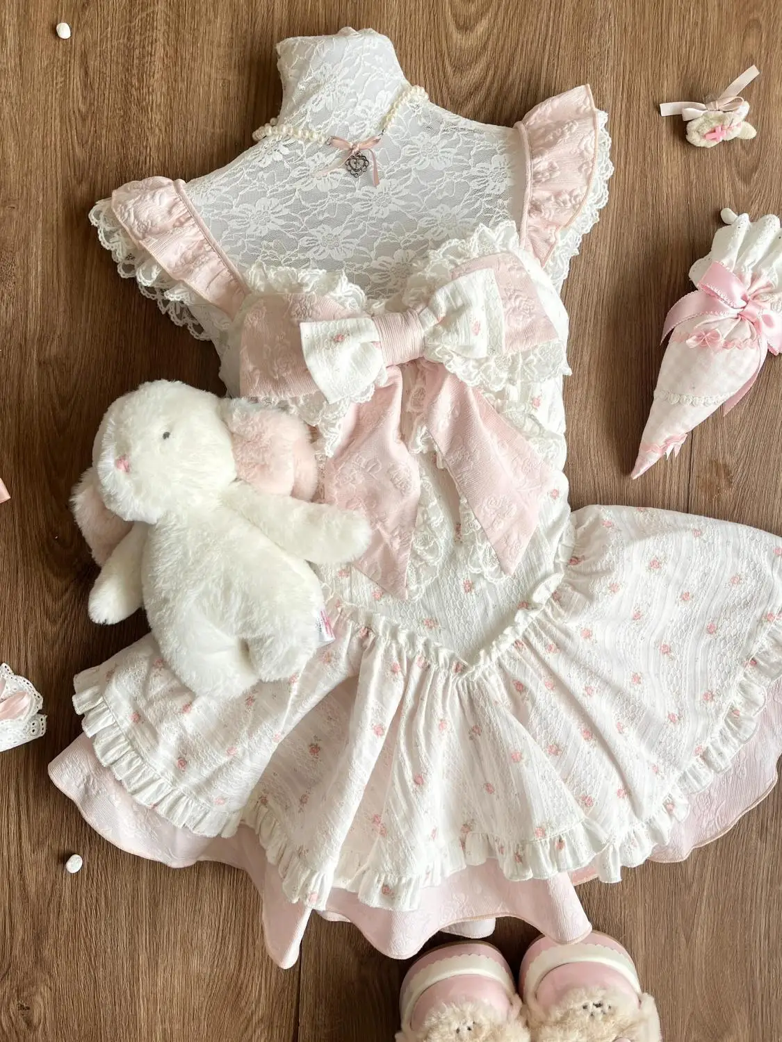 Vestido de princesa de renda de verão doce menina plissado sem mangas vestido feminino arco rosa bonito estilo lolita malha saia em camadas roupa adorável