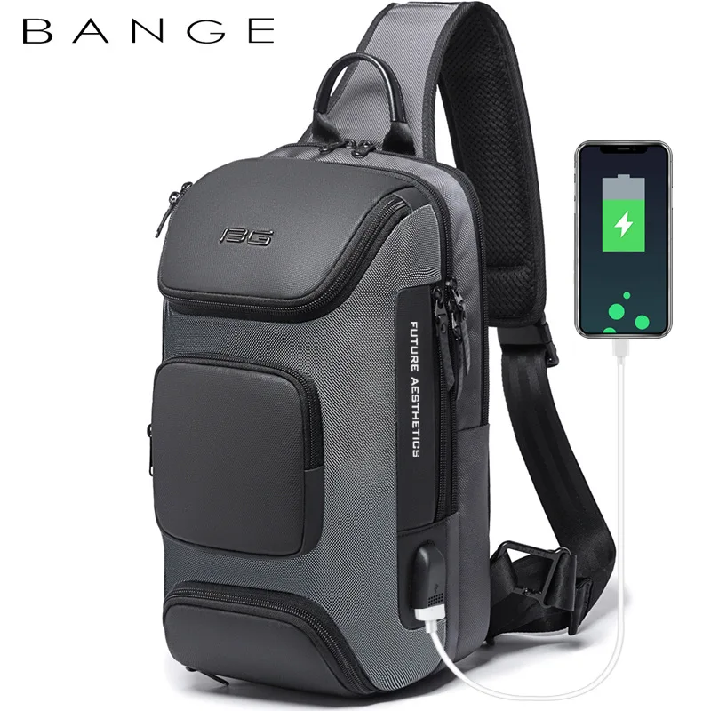 

BANGE Anti-theft New Multifunction Crossbody Bag fashion casual satchel slanting backpack Male Waterproof Short Trip Chest Bag