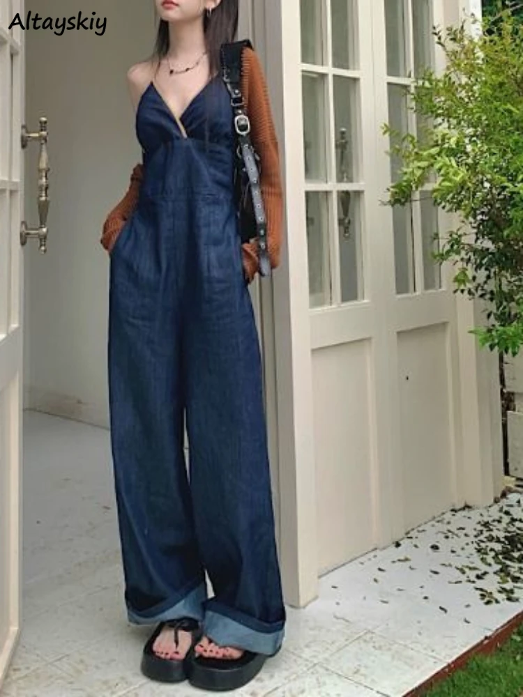 

Denim Jumpsuits Women Casual Korean Style Solid Comfortable Students Spring Summer Trendy All-match Simple Streetwear Retro New