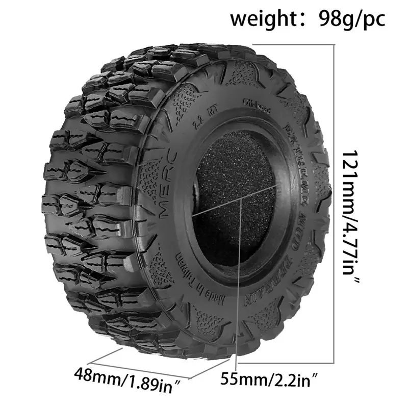 ABJL Mud Terrain Super Grip Soft Tyre 2.2 Inch Crawler Tires 4pcs for Axial SCX10 D90 TF2 for Tamiya CC01 TRX4 5