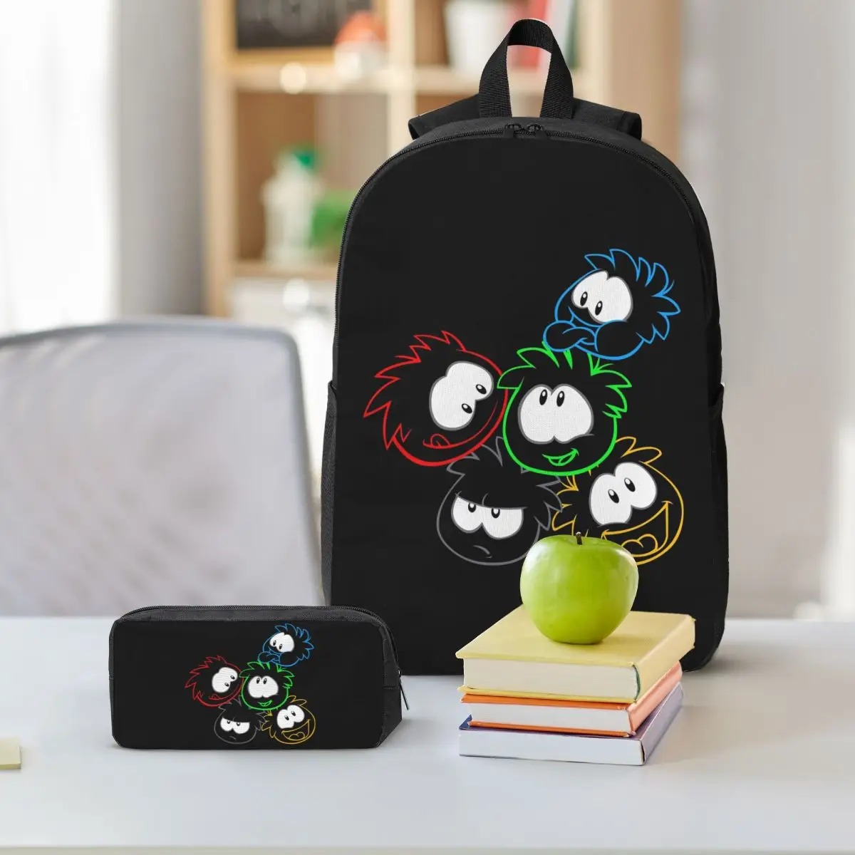 Club Penguin Puffle Group Backpack Boys Girls BookBag School Bag Shoulder Bags 3ps Insulated Lunch Bag Pencil Case