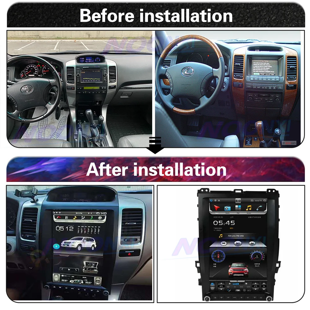 For Toyota Land Cruiser Prado 120 Lexus GX470 GPS Android Bluetooth Tesla Style Screen Audio Car Radio Multimedia Player Stereo