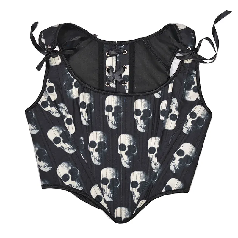 Women Bandage Corset Bustier Waist Skull Jacquard Shapewear Underbust Female High Street Belt Slim Ladies Party Wear Body Shaper