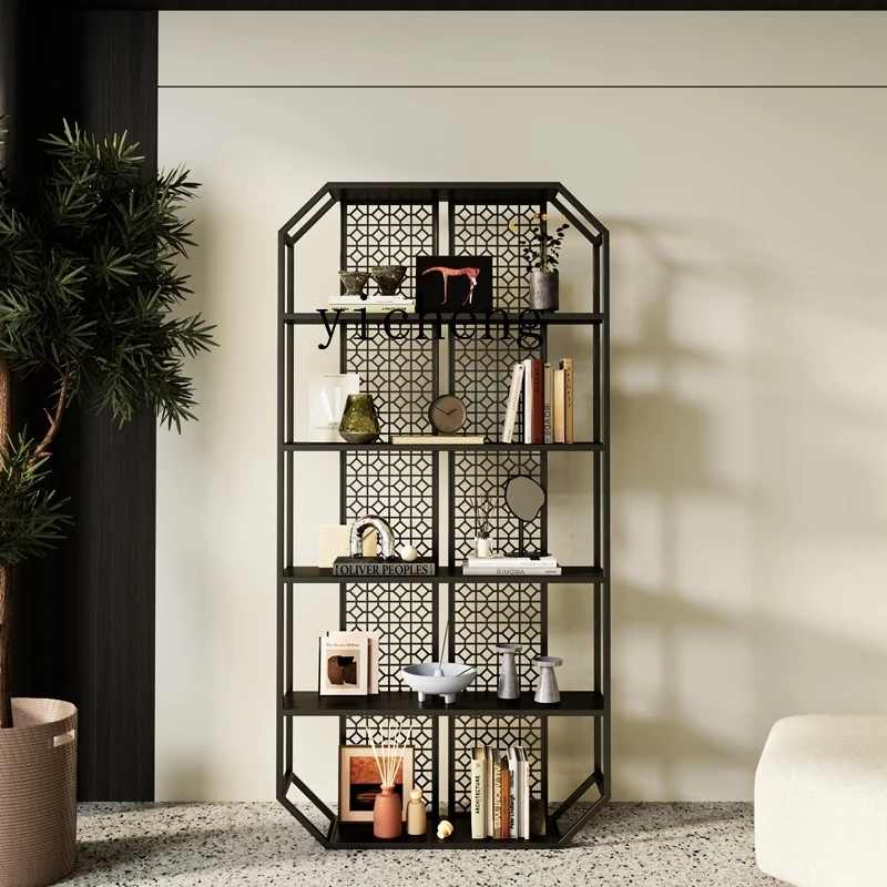 

ZK New Chinese Stainless Steel Tea Room Bogu Shelf Living Room Study High-end Metal Display Floor Storage Bookcase