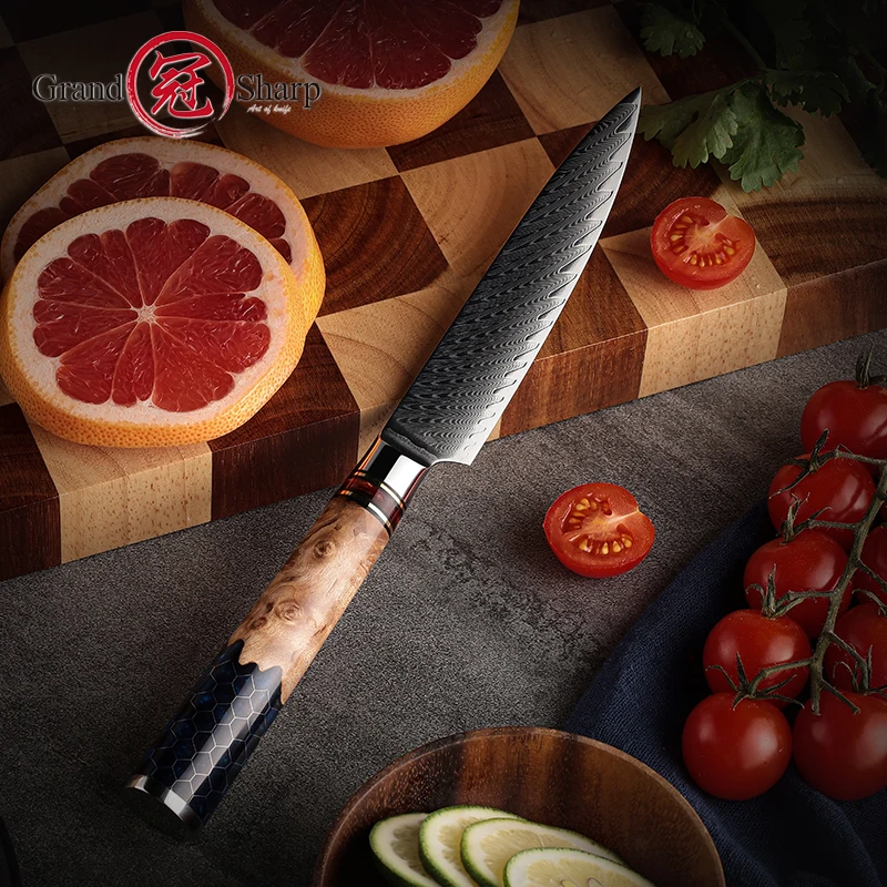 5.3 inch AUS-10 Utility Knife 67 Layers Damascus Steel Kitchen Knives Sharp Fruit Paring Meat Cutter Petty Knives Grandsharp