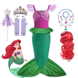 Girls Ariel Little Mermaid Costume Party Dress Halloween Cosplay Princess Ariel Dress Birthday Anime Clothes Xmas Gift Disguise