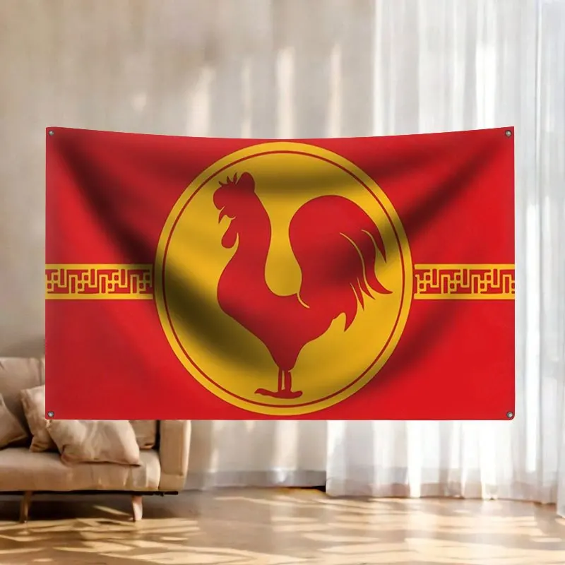 Asian Culture Rooster Flag Decoration Banner Red Background Wall Hanging Festival Theme Polyester Print Display Art Decorative R