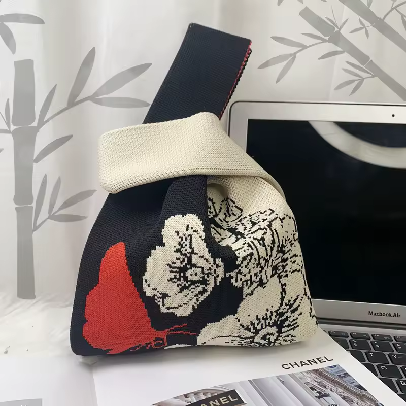 Women'S Knot Wrist Bag Handmade Knitted Bag Portable Mini Striped Tote Bucket Phone Bags Large Capacity Autumn Winter Handbags - Image 59