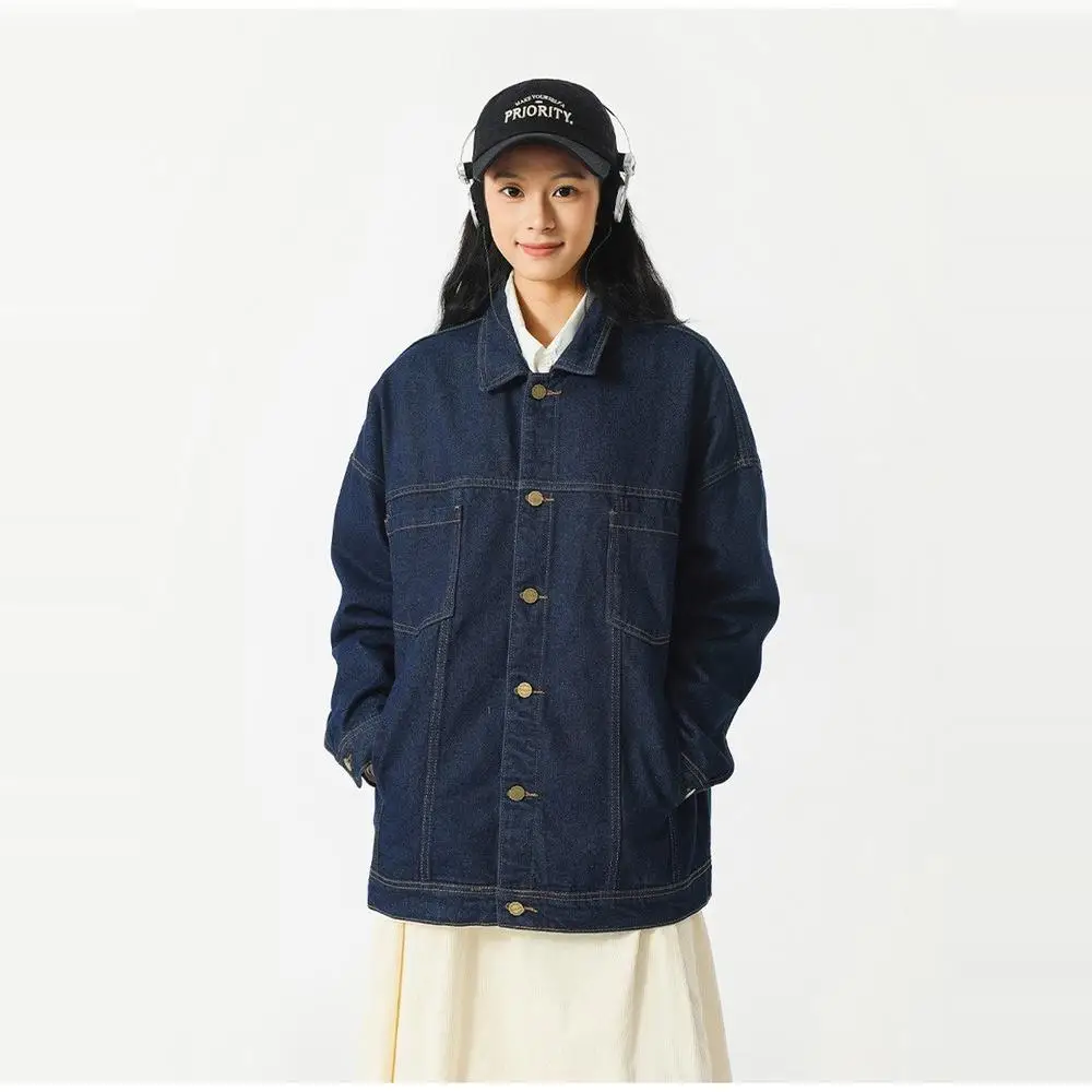 

New Chinese Sle Loose Casual Couples Jeans Jaet Men's Women's Spring Autumn Outerwear AM n Studio Long Sve Coat