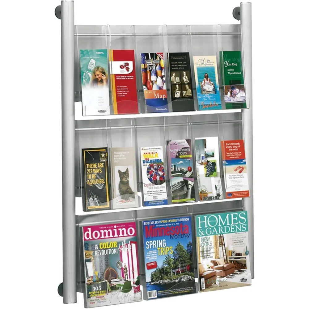 Products 4134SL Luxe Magazine Rack, 9 Pocket, Silver