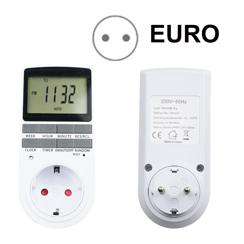 EU US FR BR Plugs Digital Timer Switch Kitchen Timer Socket 230V 110V 7 Day Programmable 12/24 Hour Timing 1pcs