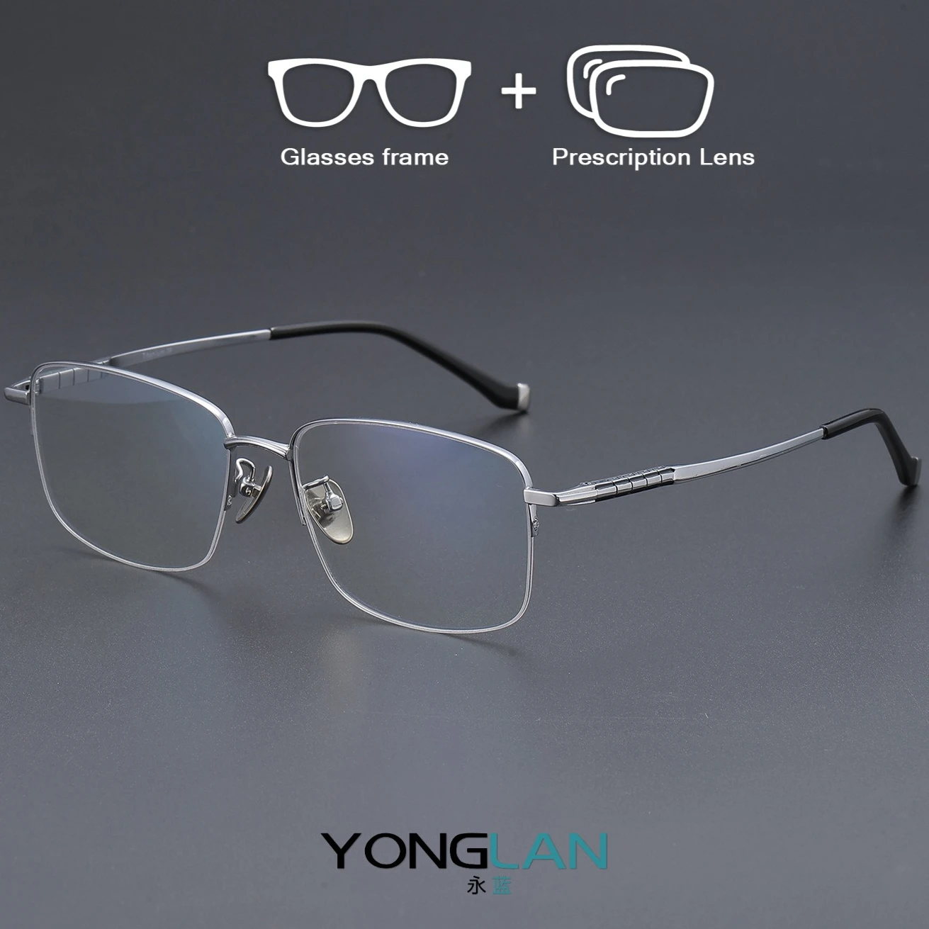 Lunettes de vue progressives YONGLAN, verres optiques photochromiques personnalisés pour myopie, lunettes pour hommes, monture carrée semi-cerclée