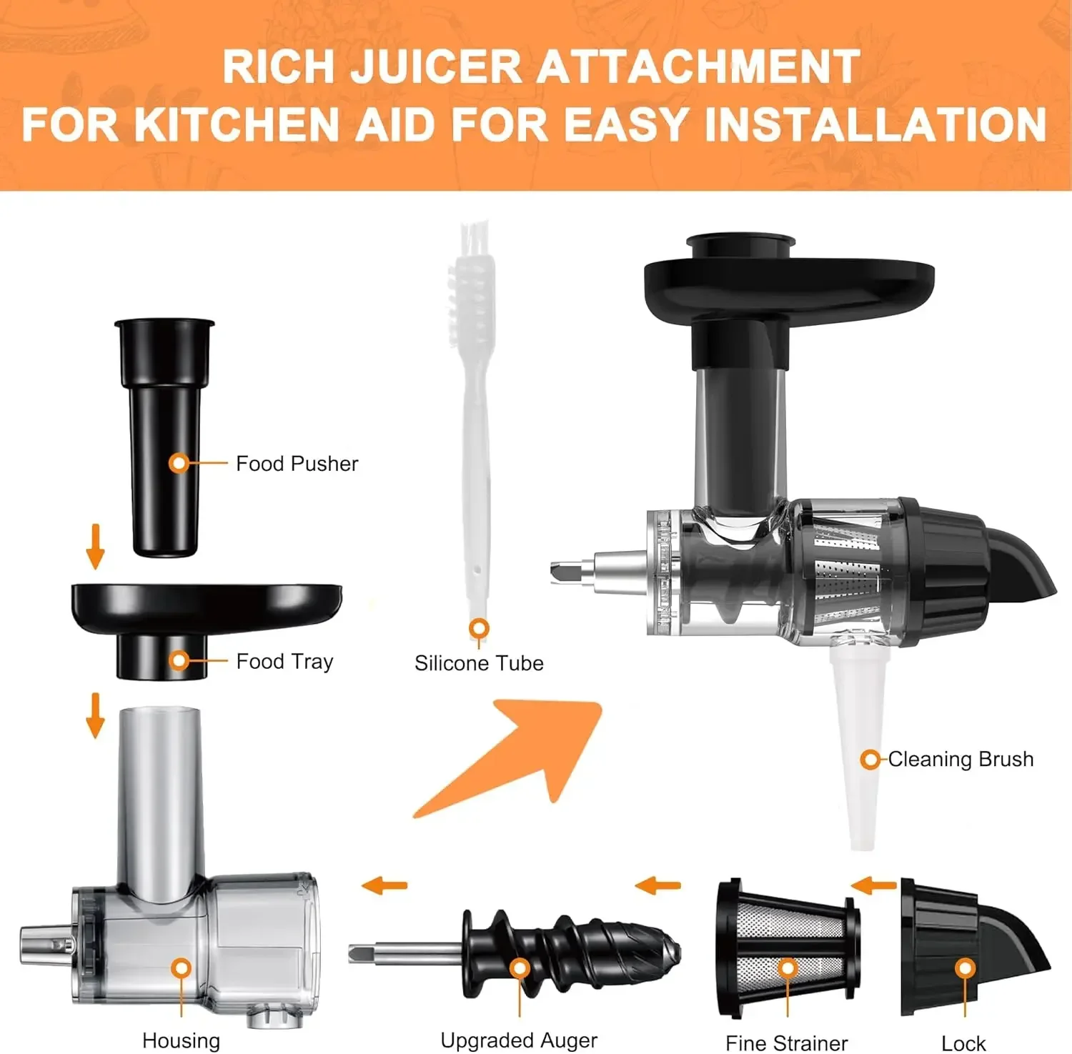 Nasadka do sokowirówki do miksera stojącego KitchenAid, nasadka do powolnego wyciskarki z rurką silikonową i szczoteczką do czyszczenia