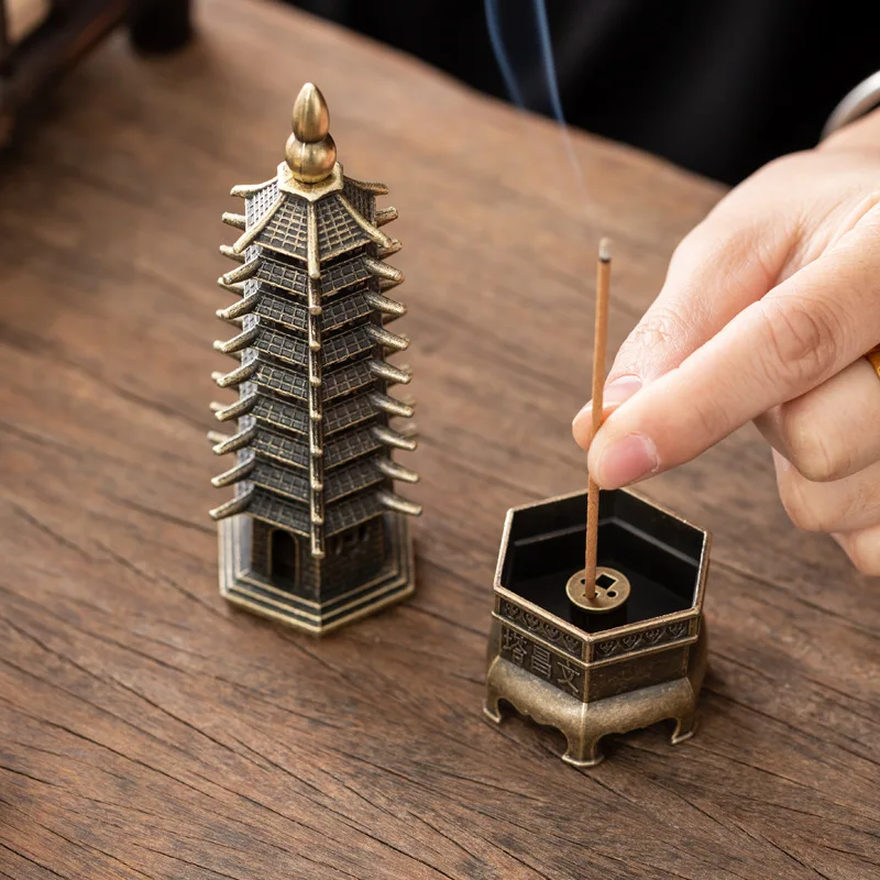 Chinese Pagoda Vertical Incense Burner Home Decor Sandalwood Burner Line Incense Stick Holder Incense Ornaments Tea Room