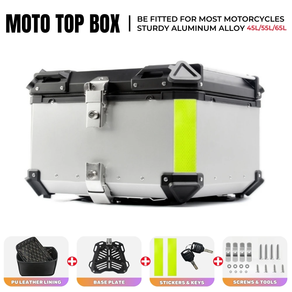 Universal Aluminum Alloy Motorcycle Top Box 55L Motorcycle Trunk Helmet Box Travel Waterproof Motorcycle Luggage Case Toolbox