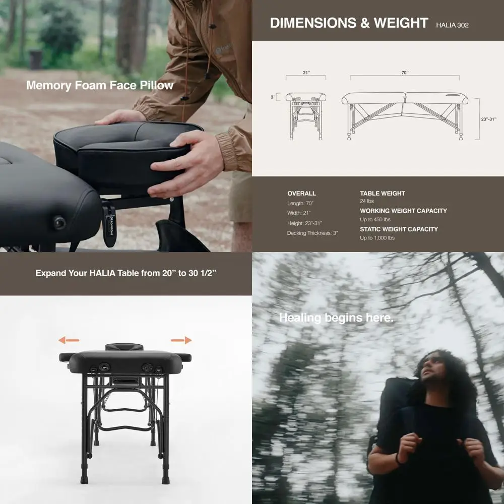 

Ultra-Light Portable Massage Table with Side Arm Extensions, Wide Spa Bed - Travel-Sized, Black